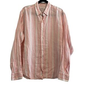 FRANK & EILEEN Finbar Pink Striped Linen Button Up Shirt Italian Coastal Large